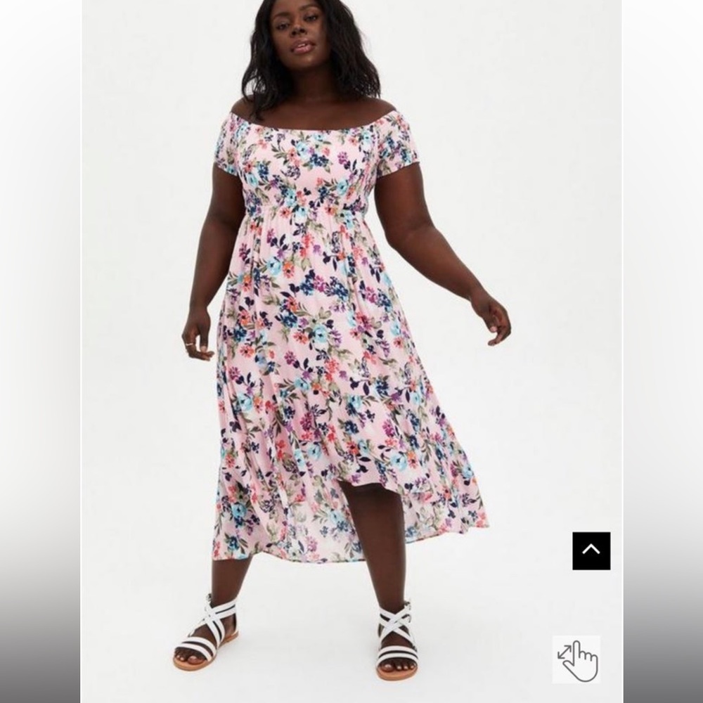 NWT Torrid Pink Floral Off The Shoulder Hi Low Maxi Dress